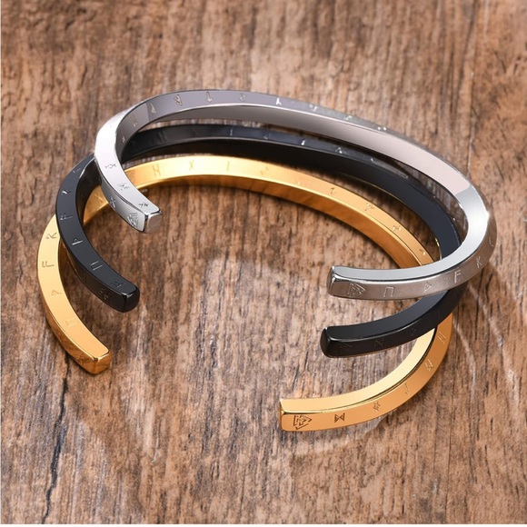 New Gold Nordic Viking Cuff Twist Bracelet - Picture 9 of 10